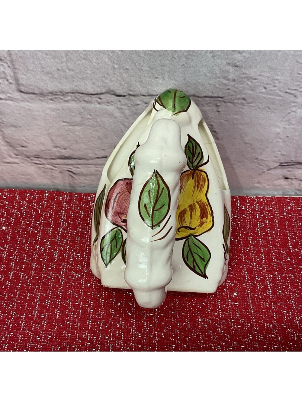 Vintage Cash Family Pottery Iron Wall Pocket Planter Small Fruit Hand Painted